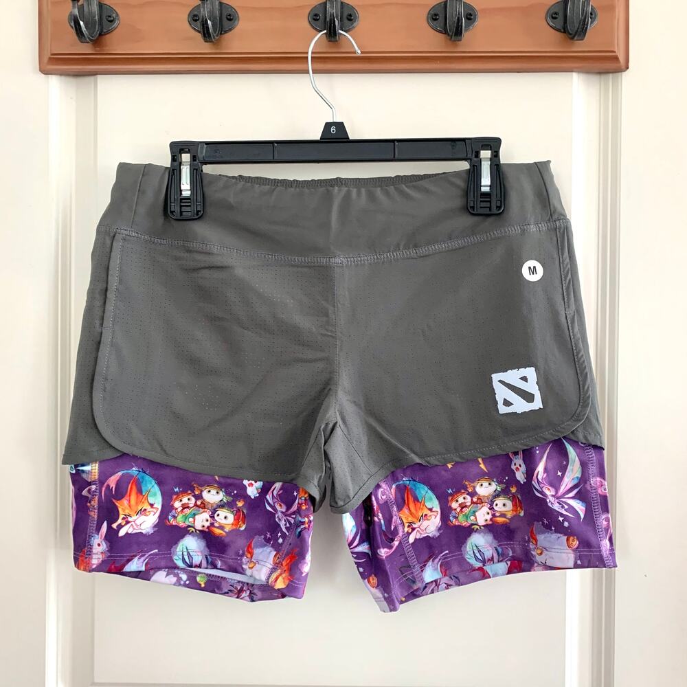 3/$15 NEW Dota 2 Logo Printed Shorts with Zippered Pocket in Gray/Purple